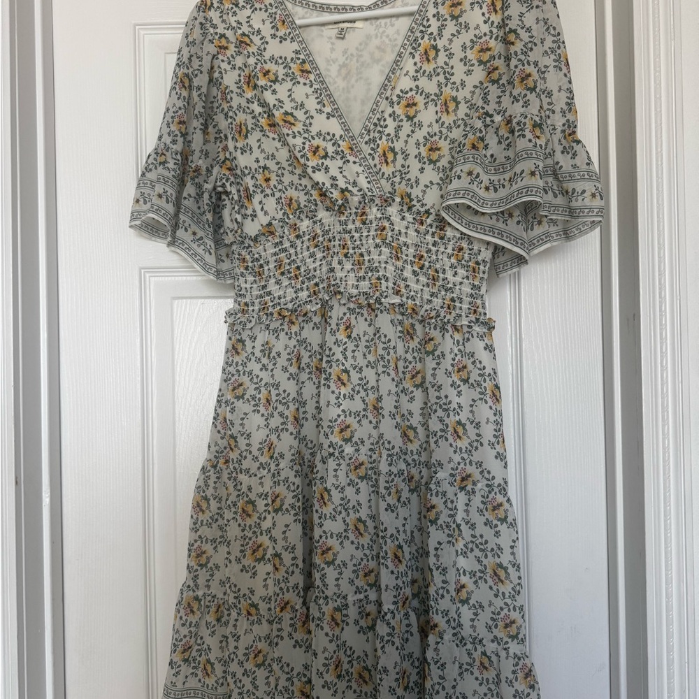 Max Studio Cream Mini Dress with Yellow Floral Print